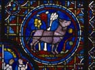 Taurus, Zodiac window, 13th century stained glass, south ambulatory, Chartres Cathedral, France