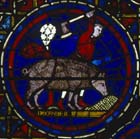 November, although named December, Zodiac wiindow, south ambulatory, 13th century stained glass, Chartres Cathedral, France