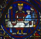 December, Zodiac window, 13th century stained glass, south ambulatory, Chartres Cathedral, France