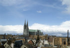 Chartres Cathedral across roof tops from south west, Chartres, France