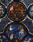 Good Samaritan and Adam and Eve window, 13th century stained glass, Chartres Cathedral, France 