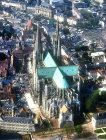 Aerial view from east, showing cruciform shape, Chartres Cathedral, France