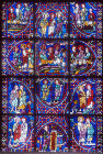 Story of the Apostles, window number 34, panels 7-18.  thirteenth century, east ambulatory, Chartres Cathedral, Chartres, France