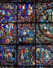 Story of the Prodigal Son, thirteenth century, window 58 panel 13, west wall,  north transept, Chartres Cathedral, France