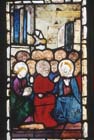 Pentecost, 15th century stained glass by Hans Acker, Besserer Chapel, Ulm Cathedral, Germany