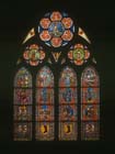 Passion window, donated by shoemakers, 14th century stained glass, Freiburg Munster, Germany