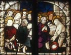 Last Supper and Washing of Feet, 15th century stained glass, Haller Window, Lorenzkirche, Nuremberg, Germany