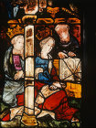 Painting of the Virgin by St Luke being given by Empress Eudoxia to St Pulcheria from Jerusalem, Passion window, fifteenth century, Jacob
