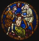 St Anastasia, Martyrs Window, 20th century copy of 13th century stained glass from Freiburg Munster, now in Freiburg Museum, Germany 