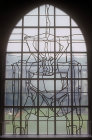 Grisaille window by Schaffrath in cloister, Aachen Cathedral, Germany