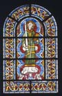 St Cecilia, 13th century stained glass, Church of St Kunibert, Cologne, Germany