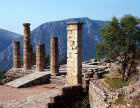 Temple of Apollo, fourth century BC, and the pedestal of the statue of King Prusias, Delphi, Greece