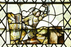 Knight on horseback, stained glass Tower of London, photo Historic Royal Palaces