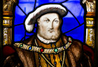 King Henry VIII, Hampton Court Palace, stained glass by Thomas Willement, photo Historic Royal Palaces