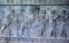 Iran, formerly Persia, Persepolis, capital of the Achaemenid Empire, Apadana, bas-relief frieze of men and camel