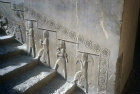 Bas reliefs of figures mounting the Apadana staircase, fourth to sixth century BC, Persepolis, Iran