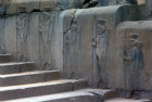 Sculpted frieze of figures mounting Apadana staircase, Persepolis, Iran