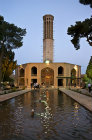 Bagh-e Dolat Abad pavilion and gardens, built circa 1750, once residence of Karim Khan Zand, founder of Zand dynasty, with pool and thirty-three metre wind tower, Yazd, Iran