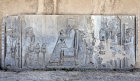 Relief of Xerxes I enthroned and receiving a senior official, with guards to left and right, Persepolis, Iran