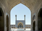 Masjed-e Jameh, Seljuk, oldest mosque in Iran, south iwan seen through arch of north iwan, Isfahan, Iran