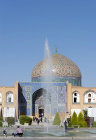 Sheikh Lotfollah mosque, built 1602-19, in reign of Shah Abbas I, exterior of mosque and fountain, Isfahan, Iran