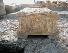 Israel Magdala, Galilee, stone with relief of seven-branched menorah and amphora at newly excavated first century synagogue
