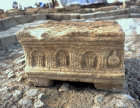 Israel Magdala, Galilee, stone altar with eucharistic reliefs, found at newly excavated Ist century synagogue