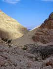 Israel, Ein Gedi, view down Wadi Arugot to Dead Sea