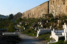 Israel, Jerusalem, the Muslim Cemetery on the outside of the eastern city wall just after sunrise
