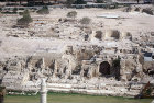 Excavations of crusader city, aerial view from west, Caesarea, Israel
