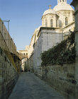 Israel, Jerusalem, the Via Dolorosa, the Chapel of Condemnation is on the right, Ecce Homo arch in the distance
