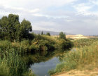Israel, river Jordan south of Galilee, mountains of Gilead in distance