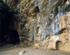 Niches with Greek inscriptions where statues of Pan once stood, Banyas, Caesarea in Philippi, Israel