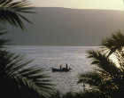 Fishing boat on the Sea of Galilee at dawn, Israel