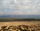 Essene settlement and Hills of Moab across Dead Sea, Qumran, Israel