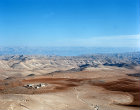 Israel, view looking south east across the Judean Desert towards the Dead Sea and the Hills of Moab in Jordan