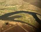 Israel, aerial of River Jordan north of Galilee, taken in 1984, before excessive extraction reduced its flow