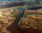 Israel, aerial view of the River Jordan, north of the Sea of Galilee, taken in 1984 before excessive extraction reduced its flow