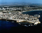 View of city, harbour, yacht marina and city walls, aerial, Acre, Israel
