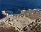 Ancient citadel, partly rebuilt by Crusaders, aerial photograph, Caesarea, Israel