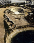 Israel, aerial view of Caesarea, the Theatre looking east and the sea in the foreground