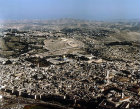 Israel, Jerusalem, aerial view of the Old City from the north west, the Holy Sepulchre and  Dome of the Rock