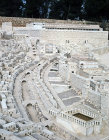 Pool of Siloam, foreground, Temple Mount beyond, detail of model of Jerusalem at time of Second Temple, designed by Michael Yonah, Israel Museum, Jerusalem, Israel