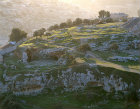 Israel, Jerusalem, the Hinnom Valley, Haceldama, Field of Blood,  the remains of a church and some caves early morning