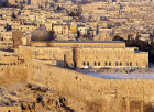 Israel, Jerusalem, the Al Aqsa Mosque and ruins below the south east city wall at dawn