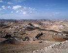 Israel, lower Herodium, Bethlehem in the background, seen from upper Herodium