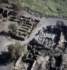 Israel, Galilee, Chorazim, aerial view of ruins of third century synagogue
