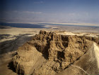 Israel, aerial view of Masada from the west, close up of the Roman ramp