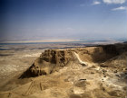 Israel, aerial view of Masada from the west showing the Roman ramp