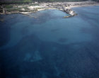 Israel, Caesarea, aerial view of the ancient submerged harbour, built 23-15 BC by Herod the Great in the time of Augustus
